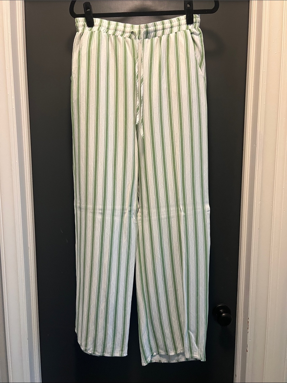 Women's Green & White Wide Leg Stripe Pants